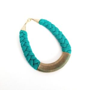 Vtg Handmade Teal + Gold Braided Necklace